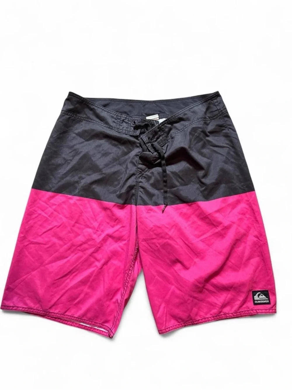 Quiksilver Men’s Black and Magenta Colorblock Swim Board Shorts